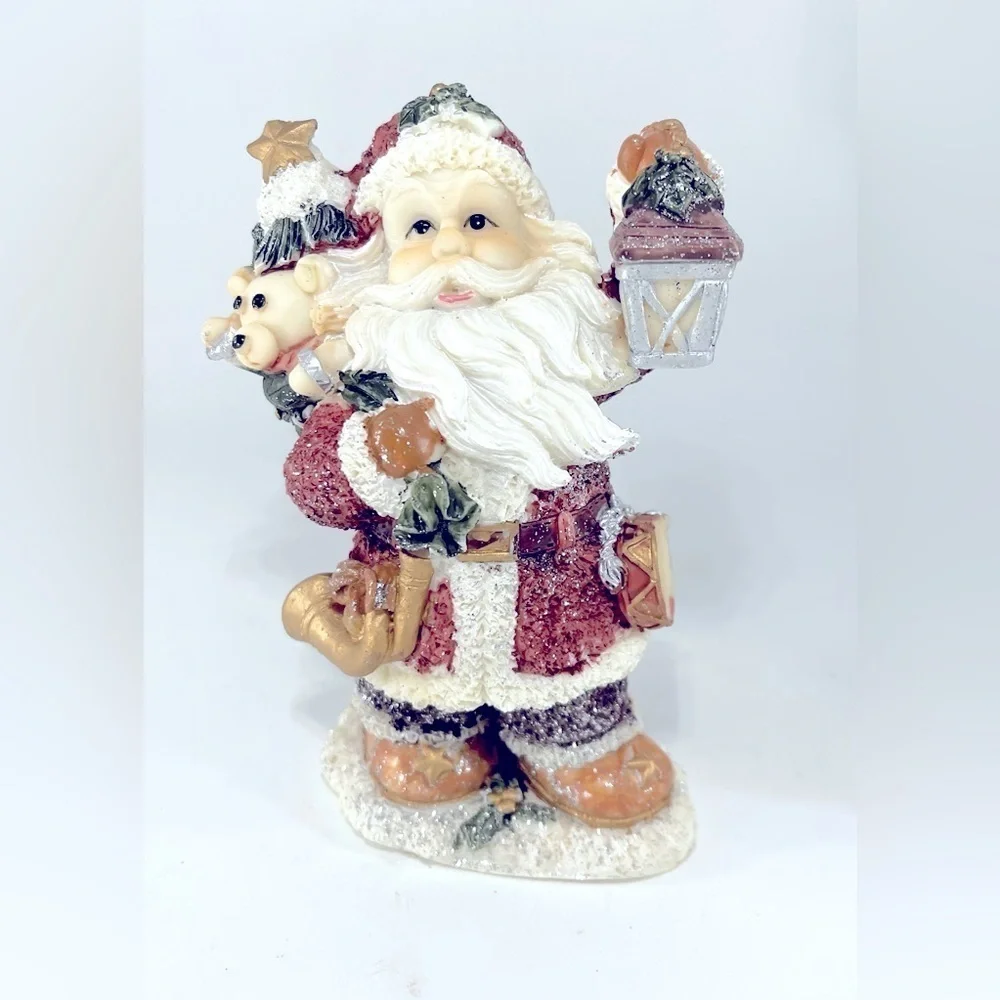 Designspirations Santa Claus Figurine 5.5” Resin Sugar Flocked Sparkling FLAW